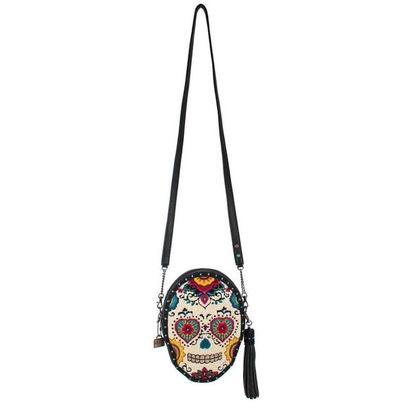 Mary Frances Sweet Calavera Sugar Skull Handbag Black Bead Purse Leather Bag New - Picture 6 of 6